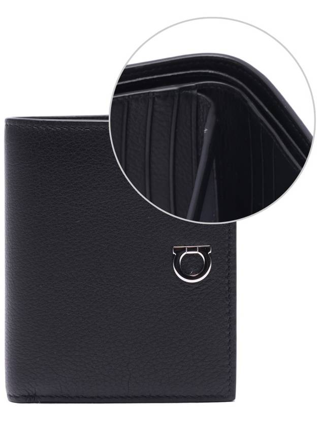 Gancini Silver Logo Leather Half Wallet Black - SALVATORE FERRAGAMO - BALAAN 3