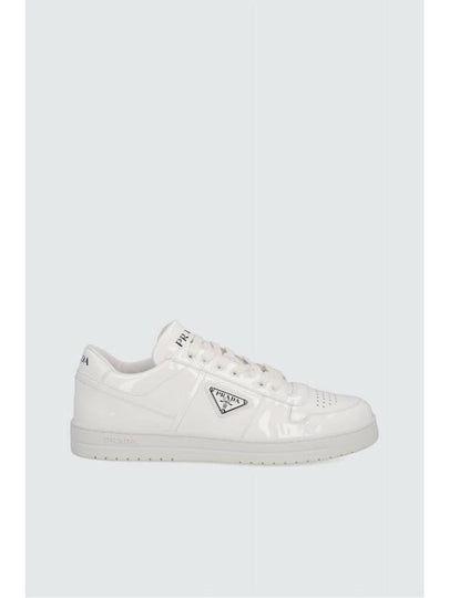 Men's Downtown Triangle Logo Leather Low Top Sneakers White - PRADA - BALAAN 2