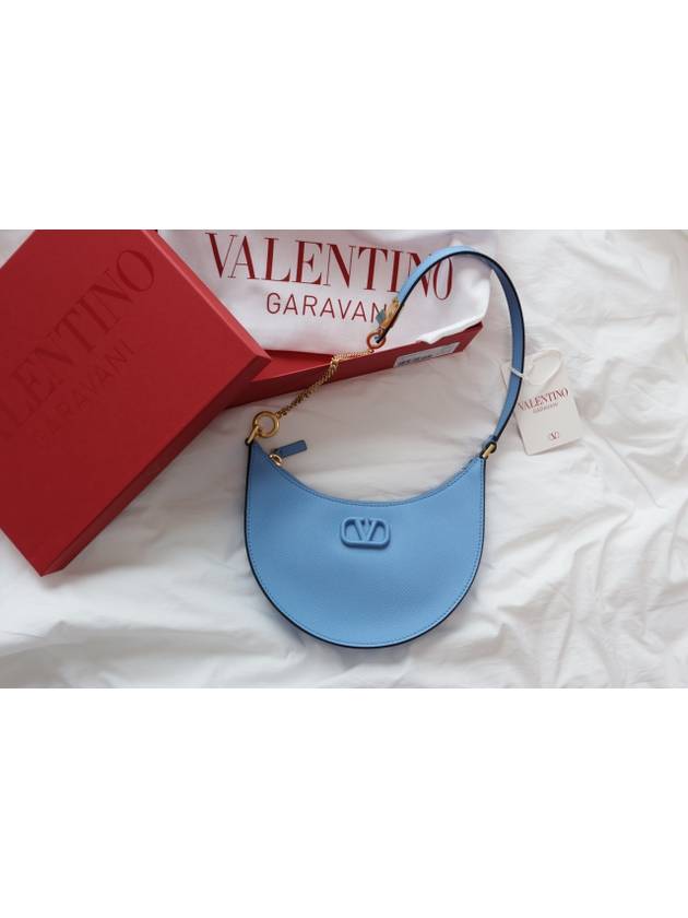 V Logo Hobo Leather Shoulder Bag Sky Blue - VALENTINO - BALAAN 3