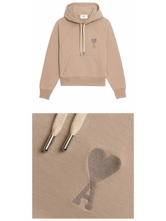 Heart Logo Cotton Hoodie Beige - AMI - BALAAN 5