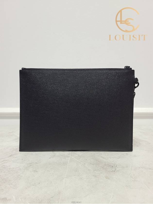 Used luxury goods Lewis It Black YSL monogram leather strap clutch bag - SAINT LAURENT - BALAAN 6