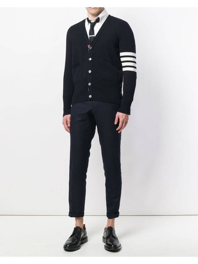 Men's Navy Milano Stitch Diagonal Cardigan - THOM BROWNE - BALAAN 3