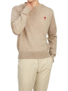 Heart Embroidered Logo Crew Neck Knit Top Beige - AMI - BALAAN 6