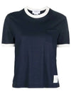 Women's Contrast Trimming Logo Patch Short Sleeve T-Shirt Navy - THOM BROWNE - BALAAN 4