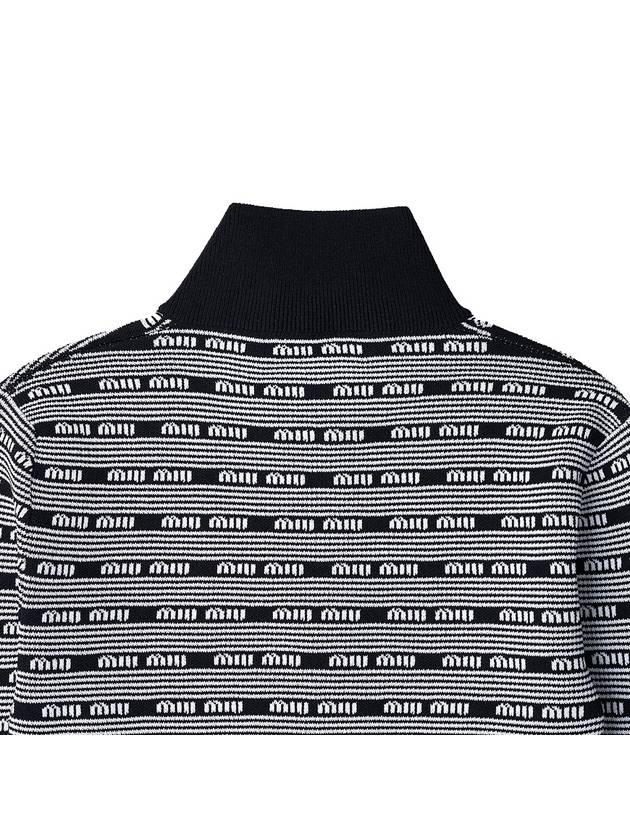 Striped Logo Viscose Turtleneck Cardigan Black White - MIU MIU - BALAAN 9