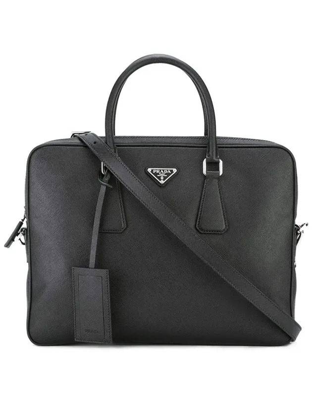 triangle logo saffiano leather brief case black - PRADA - BALAAN 1