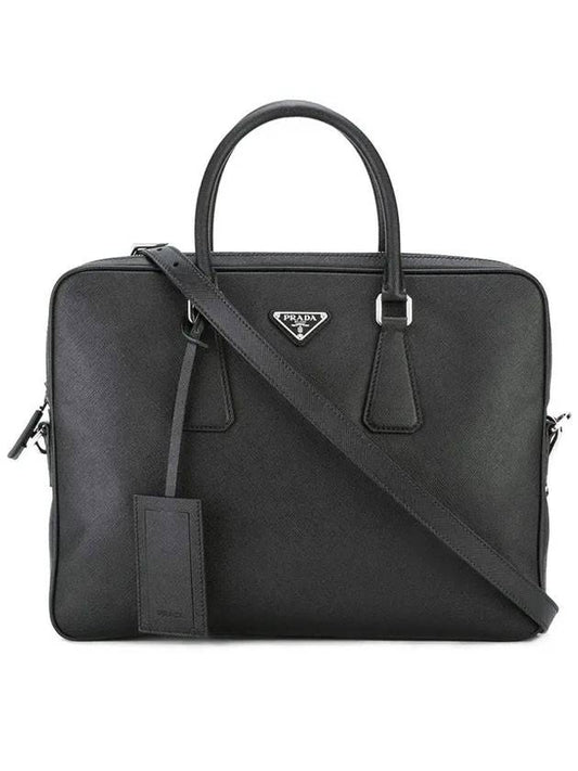 Triangle Logo Saffiano Leather Brief Case Black - PRADA - BALAAN 1