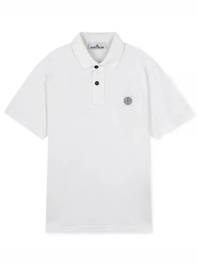 Logo Patch Short Sleeve Cotton Polo Shirt White - STONE ISLAND - BALAAN 2