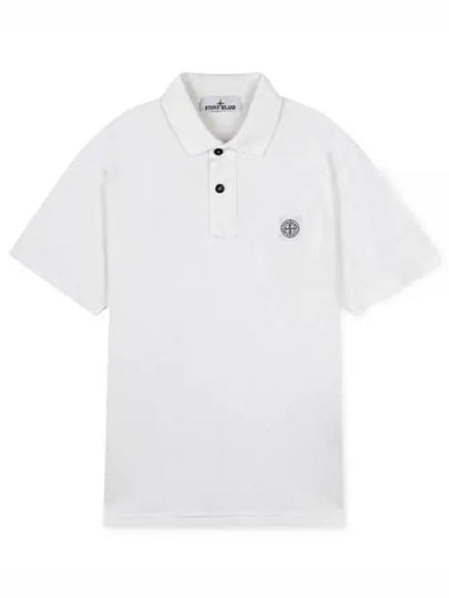 Logo Patch Short Sleeve Cotton Polo Shirt White - STONE ISLAND - BALAAN 2