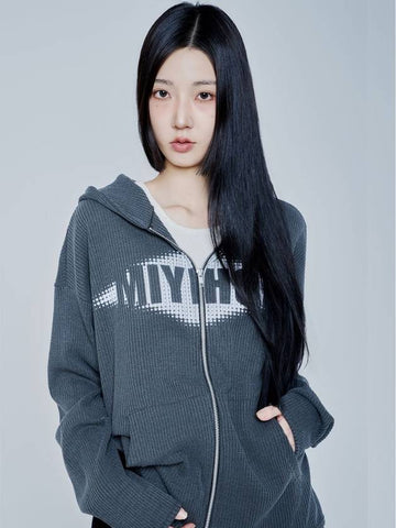 LOGO HOODIE KNIT ZIP UP CHARCOAL - MIYHOO - BALAAN 1