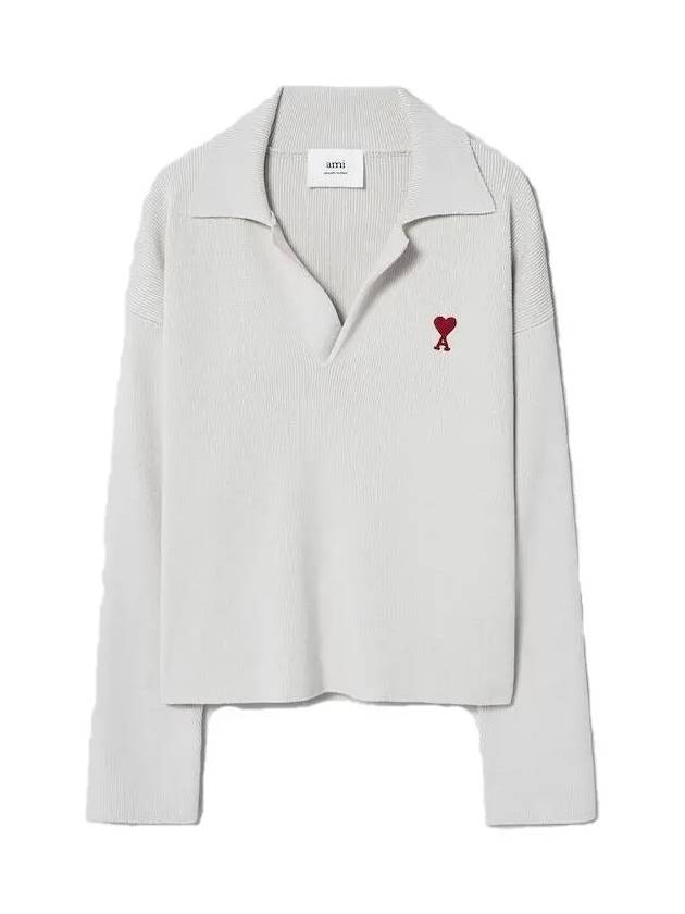 Small Heart Long Sleeve Polo Shirt White - AMI - BALAAN 2