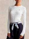 Embroidered Logo Pony Cable Knit Top White - POLO RALPH LAUREN - BALAAN 3