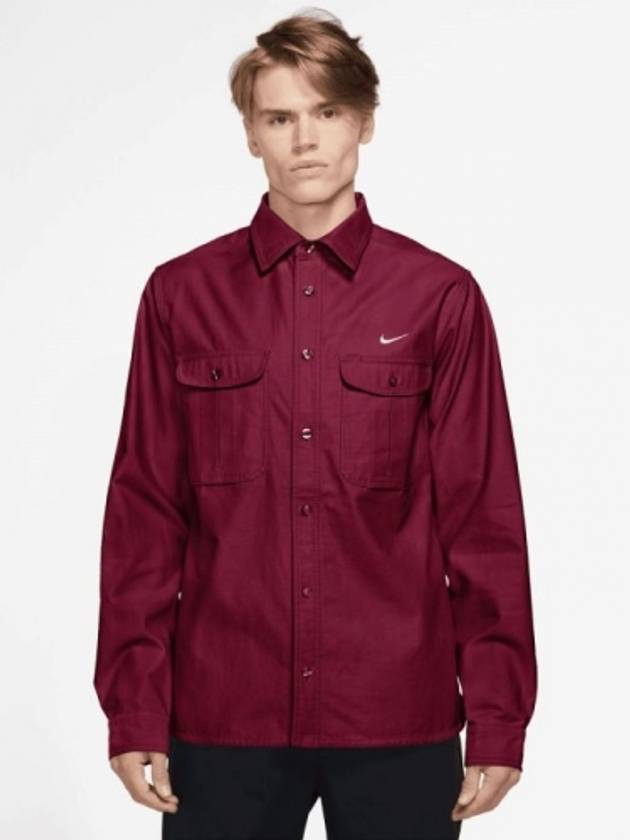 01 DQ6288 638 SB Woven Skate Long Sleeve Button Shirt Burgundy - NIKE - BALAAN 1