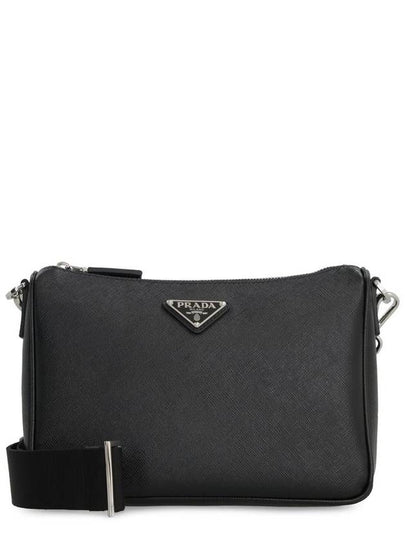 triangle logo leather shoulder bag black - PRADA - BALAAN 2