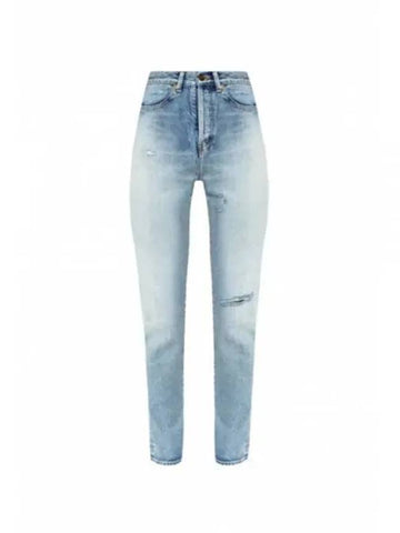 Pocket high waist slim fit denim pants blue 644024 YM372 - SAINT LAURENT - BALAAN 1