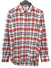 Tartan Check Cotton Long Sleeve Shirt Red - THOM BROWNE - BALAAN.