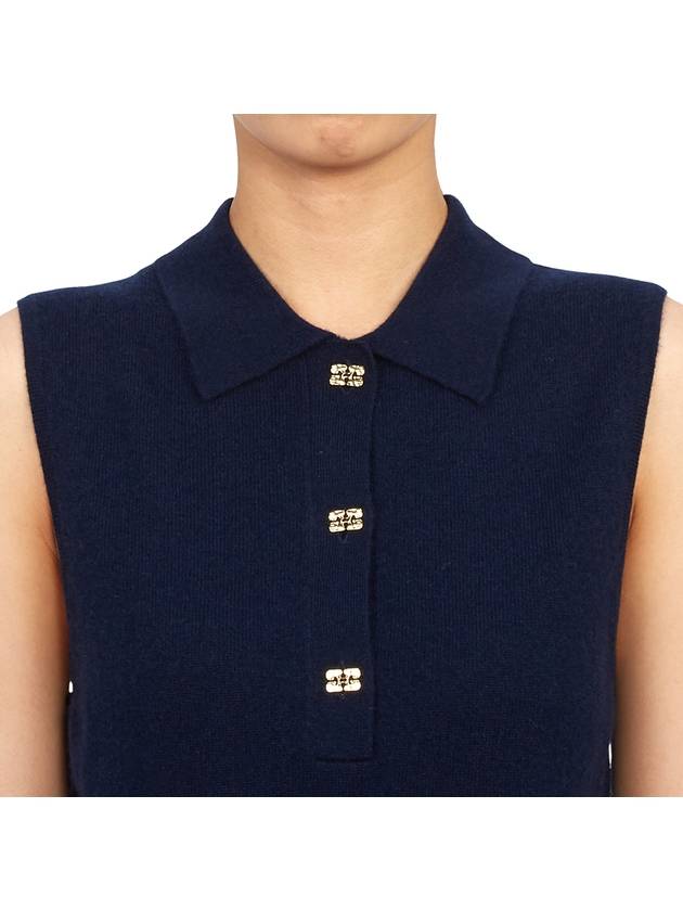 Polo Collar Vest Navy - GANNI - BALAAN 9