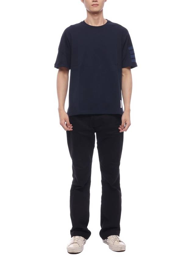 Cotton Short Sleeve T-Shirt Navy - THOM BROWNE - BALAAN 4