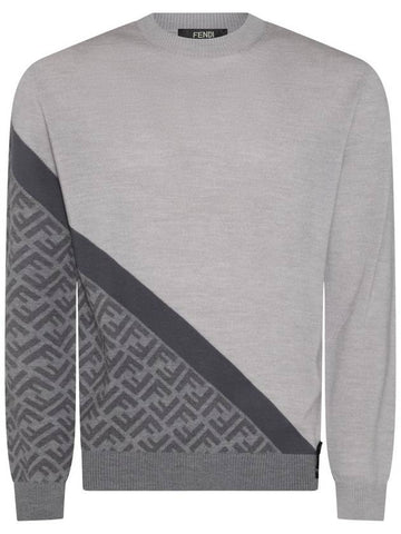 Diagonal Wool Knit Top Grey - FENDI - BALAAN 1
