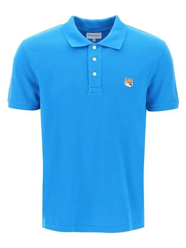 Fox Head Patch Cotton Polo Shirt Blue - MAISON KITSUNE - BALAAN 2