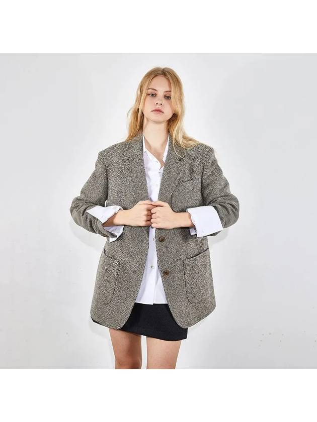 Trendy overfit homespun half-coat wool jacket gray 0064 - VOYONN - BALAAN 2