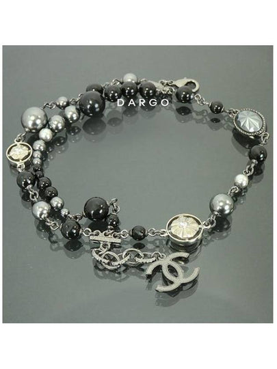 CC Logo Crystal Beads Pearl Bracelet Black Silver - CHANEL - BALAAN 2