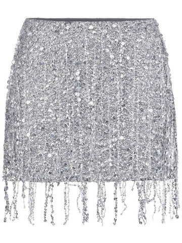 Elisabetta Franchi Silver Mini Skirt With Fringes And Rhinestones - ELISABETTA FRANCHI - BALAAN 1