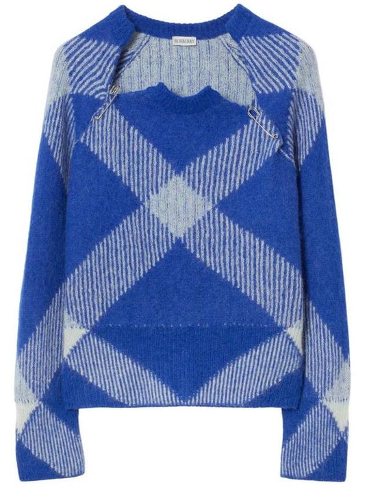 Women's Check Alpaca Wool Blend Knit Top Night - BURBERRY - BALAAN 1