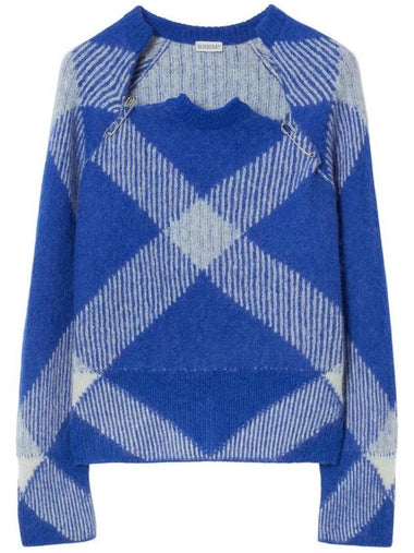 WoMen's Check Alpaca Wool Blend Knit Top Night - BURBERRY - BALAAN 1