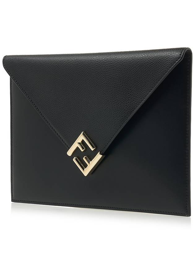 FF Gold Logo Large Pouch Bag Black - FENDI - BALAAN 3