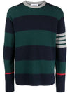 Rugby Stripe Merino 4 Bar Crew Neck Pullover Knit Top Green - THOM BROWNE - BALAAN 1