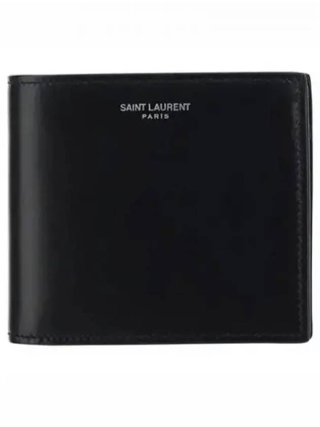 Logo Smooth Leather Half Wallet Black - SAINT LAURENT - BALAAN 2