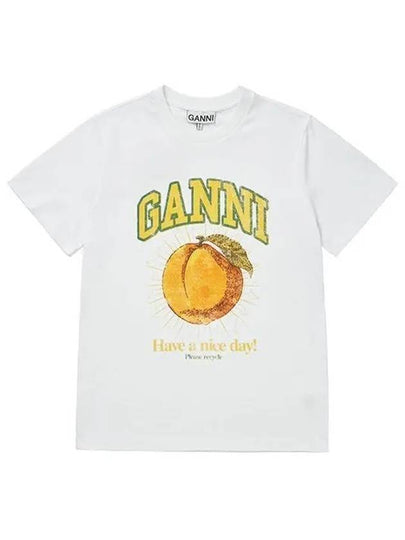 Women's Relaxed Peach Print Short Sleeve T-Shirt White - GANNI - BALAAN 2