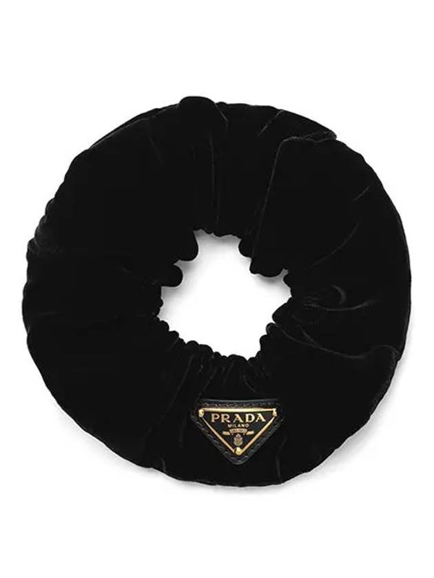 Women's Logo Detailed Velvet Scrunchie Black - PRADA - BALAAN 2