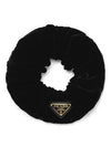 Women's Logo Detailed Velvet Scrunchie Black - PRADA - BALAAN 3