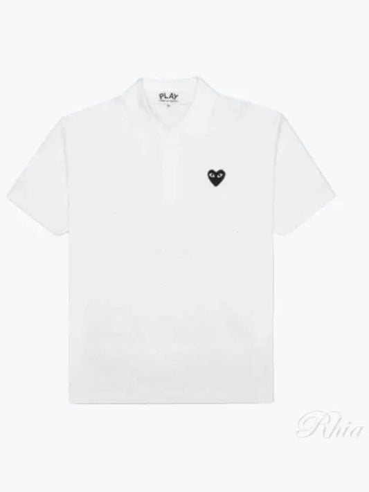 Men's Black Heart Waffen Short Sleeve Polo Shirt White - COMME DES GARCONS - BALAAN 2