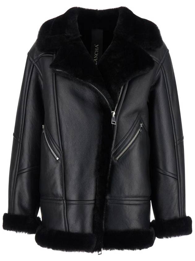 Black Jacket With Shearling Trim And Zip In Leather Woman - BLANCHA - BALAAN 1