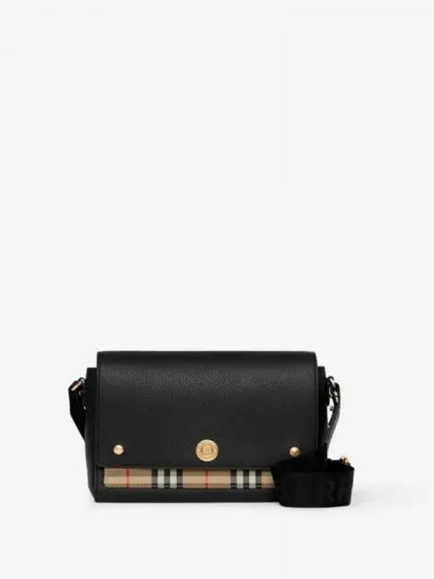 Leather and Vintage Check Note Crossbody Bag Black - BURBERRY - BALAAN 2