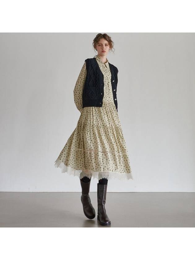 Women's Lace Tiered Printing Shirring DressBeige - MITTE - BALAAN 2