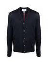 Men's Navy Classic Three-Stripe Backstripe Wool Cardigan - THOM BROWNE - BALAAN 2