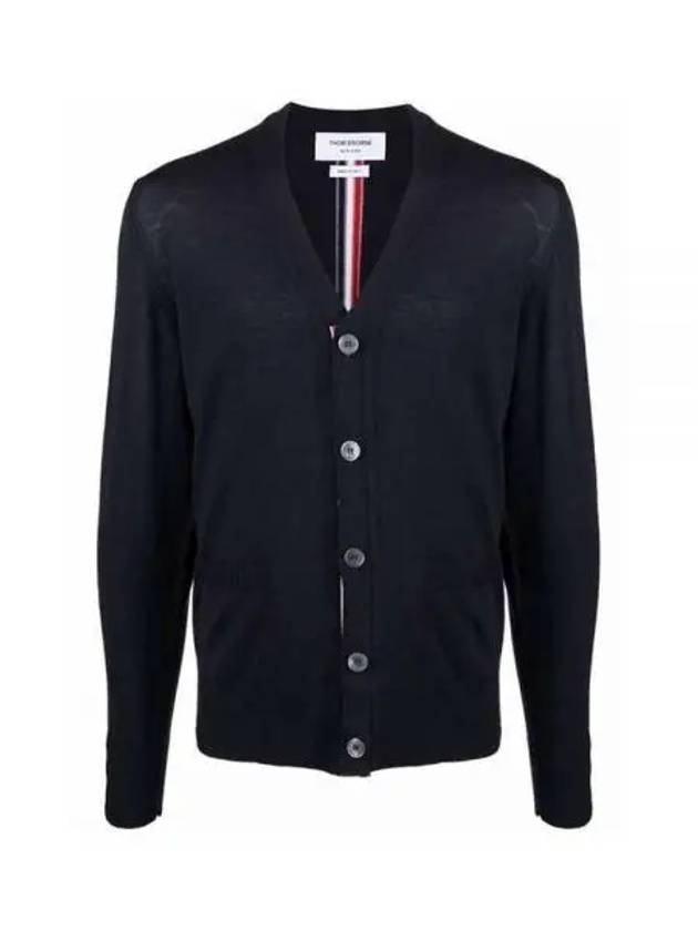 Men's Navy Classic Three-Stripe Backstripe Wool Cardigan - THOM BROWNE - BALAAN 2