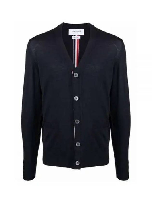 Men's Navy Classic Three-Stripe Backstripe Wool Cardigan - THOM BROWNE - BALAAN 2