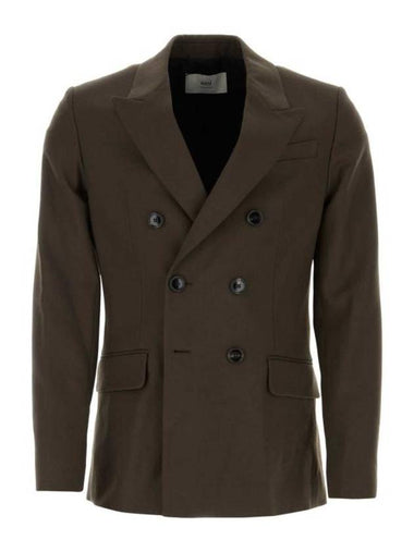 Wool Gabardine Double Breasted Jacket Dark Coffee - AMI - BALAAN 1