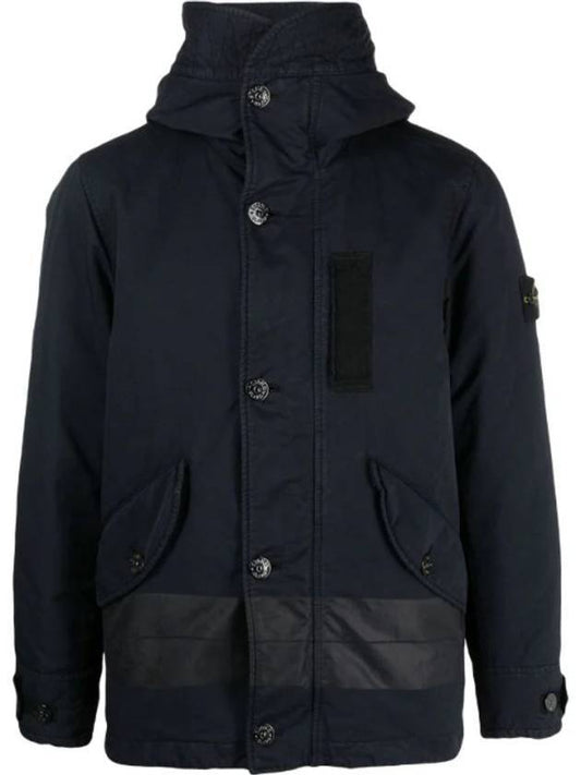 Men's David Wappen Patch Down Hooded Jacket Navy - STONE ISLAND - BALAAN 1