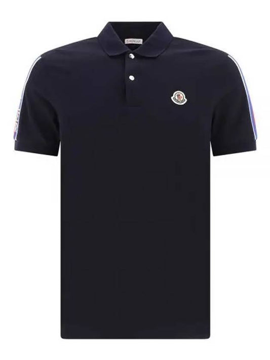 Stripe Trimming Logo Short Sleeve Polo Shirt Navy - MONCLER - BALAAN 2