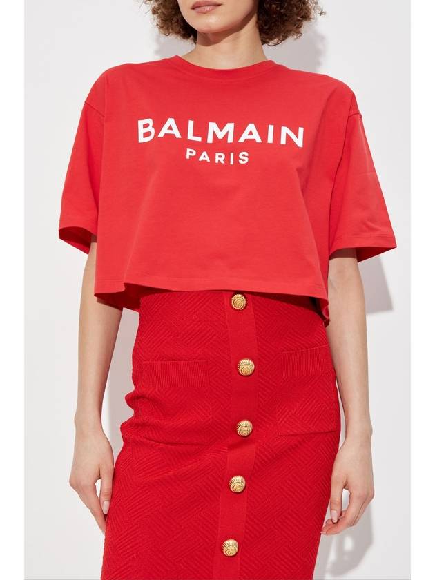 Balmain Short T-shirt With Printed Logo, Women's, Red - BALMAIN - BALAAN 3