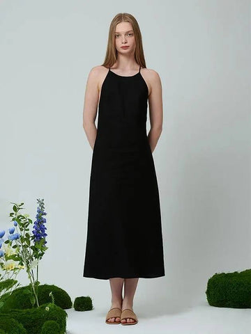 linen halter dress black - PINBLACK - BALAAN 1