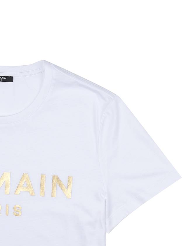 Men's Metallic Gold Logo Print Cotton Short Sleeve T-Shirt White - BALMAIN - BALAAN 5