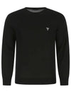 Men's Embroidered Logo Crew Neck Wool Knit Sweater Black - PRADA - BALAAN 2