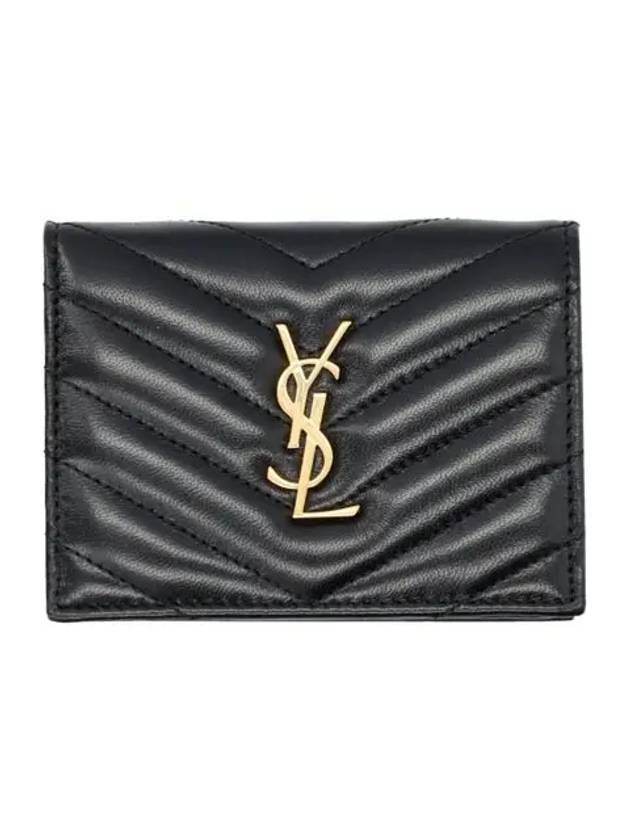 Casandra Matelasse Quilted Lambskin Flap Card Wallet Black - SAINT LAURENT - BALAAN 2